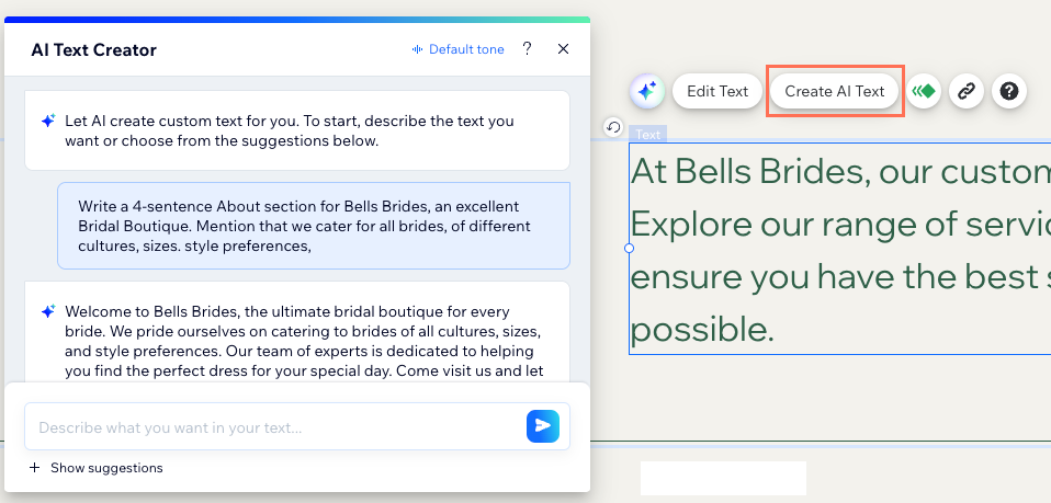 Wix AI Text Creator